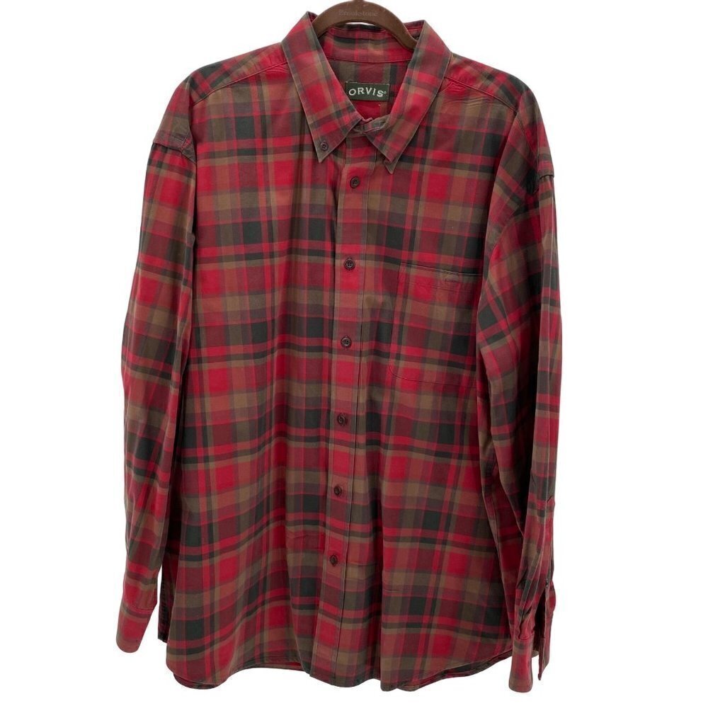 Orvis Signature Twill Red Plaid Long Sleeve Button Down Shirt Men’s Size XXL